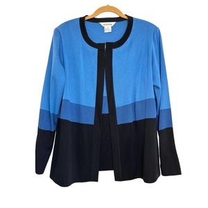 Exclusively Misook Blue Black Striped Open Cardigan sz L